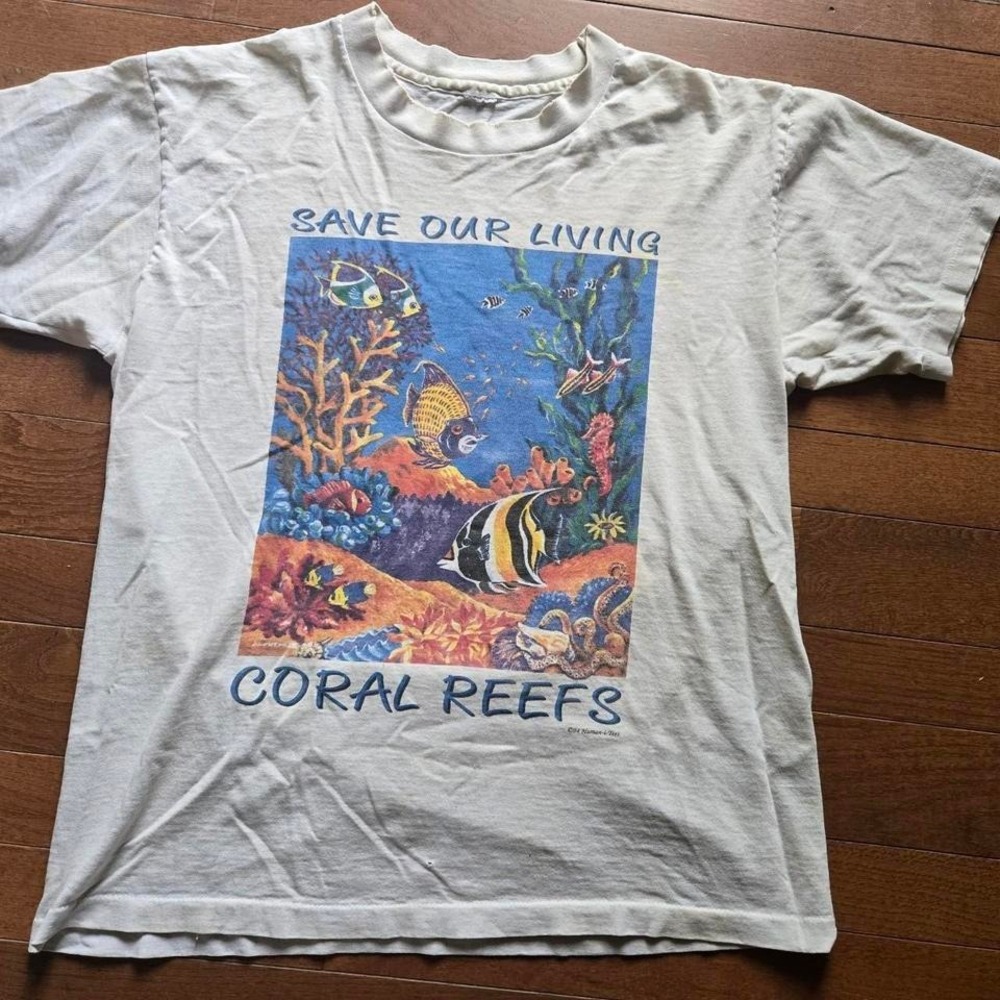 vintage single stitch Save Our Coral Reefs t shirt size Large